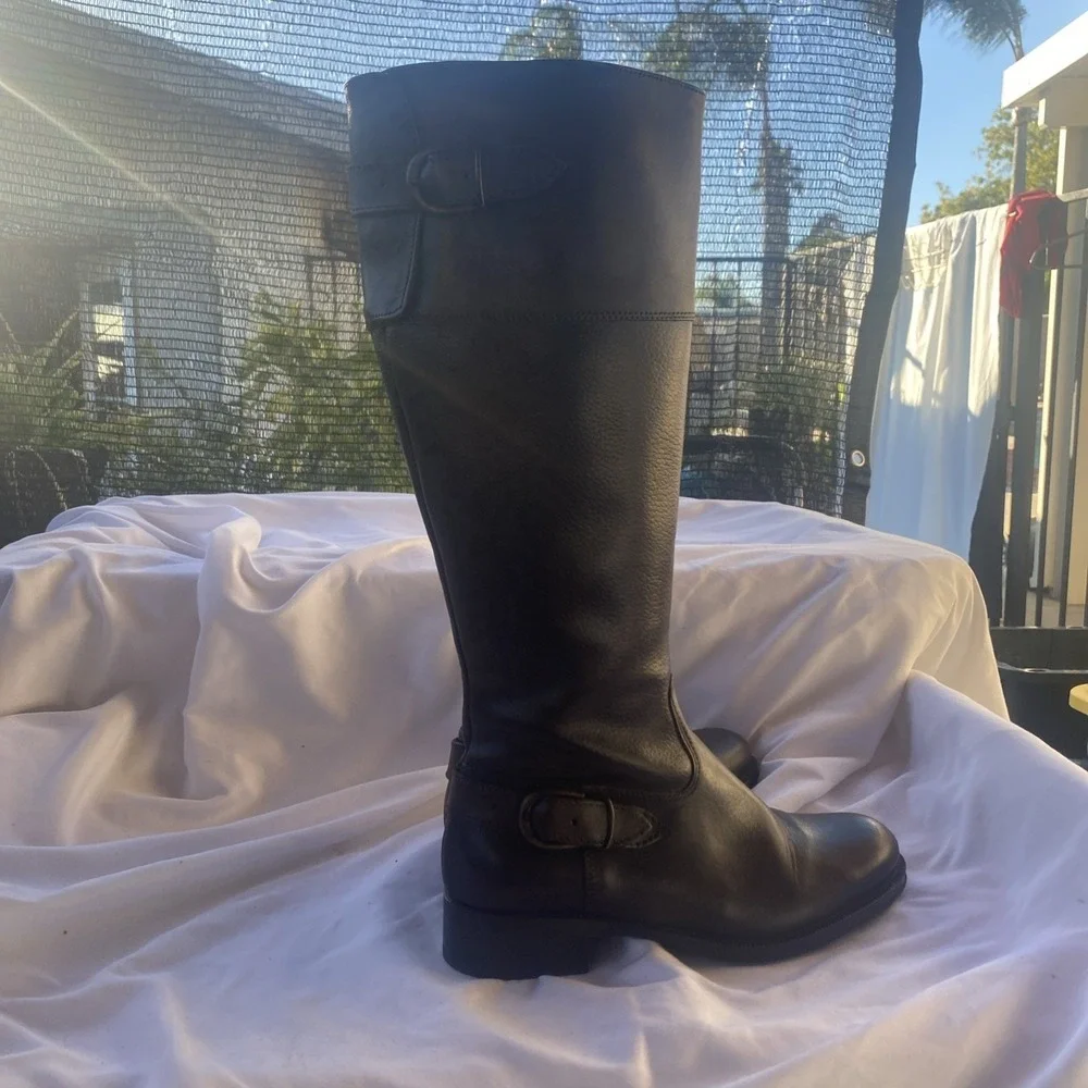 Brown Leather Zip Knee High Riding Boots Size 6 US ALDO